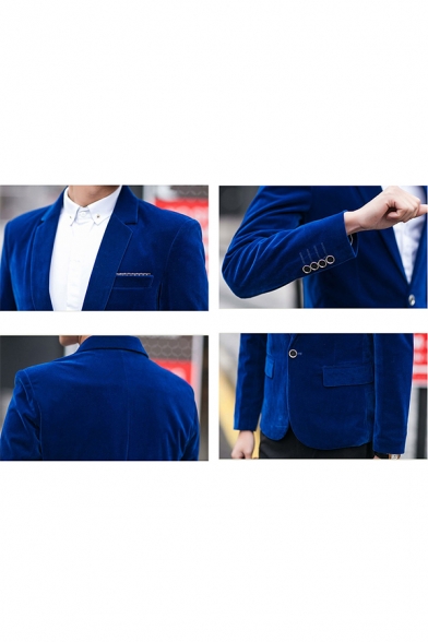 New Fashion Plain Notched Lapel Single Button Long Sleeve Split Back Mens Velvet Suit Blazer