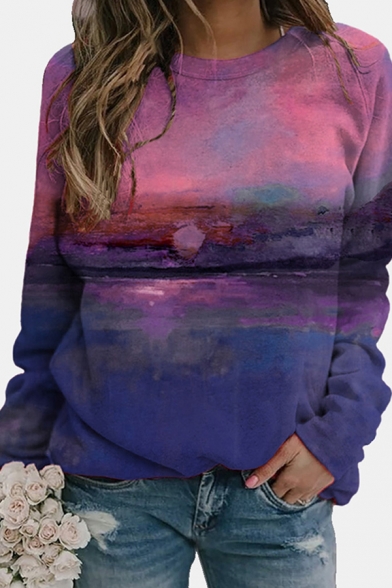 Popular Womens Sweatshirt 3D Patterned Long Sleeve Crew Neck Loose Pullover Sweatshirt