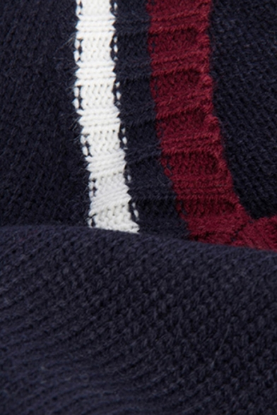 Cozy Women's Knit Vest Contrast Stripe Pattern Ribbed Trim V Neck Sleeveless Regular Fitted Pullover Knit Vest