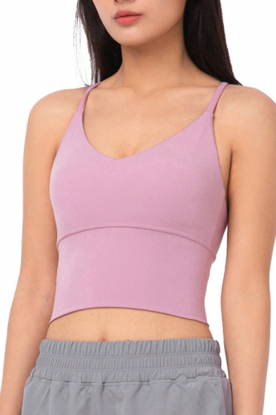 Hot Womens Cami Plain V-neck Spaghetti Straps Fitted Cut Out Crop Cami Top