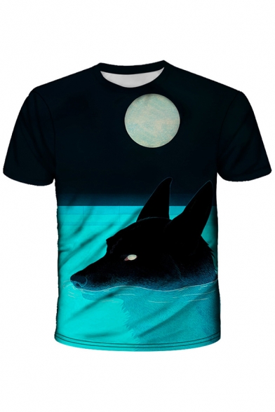Stylish Men's Tee Top Wolf Digital 3D Print Crew Neck Short Sleeve T-Shirt