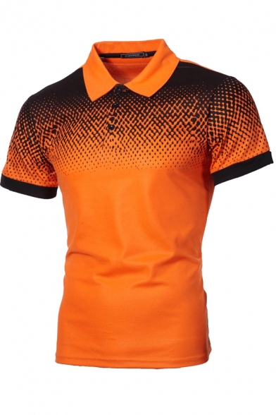 Unique Men's Polo Shirt 3D Graphic Print Button Detailed Point Collar Short Sleeve Regular Fitted Polo Shirt