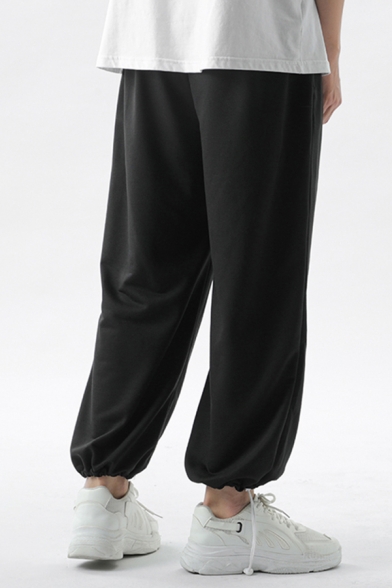 Leisure Men's Pants Solid Color Drawstring Hem Elastic Waist Ankle Length Pants