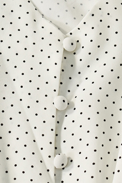 Leisure Women's Shirt Blouse Polka Dot Print Button Fly Drawstring Waist Long Sleeve Regular Fitted Pullover Shirt