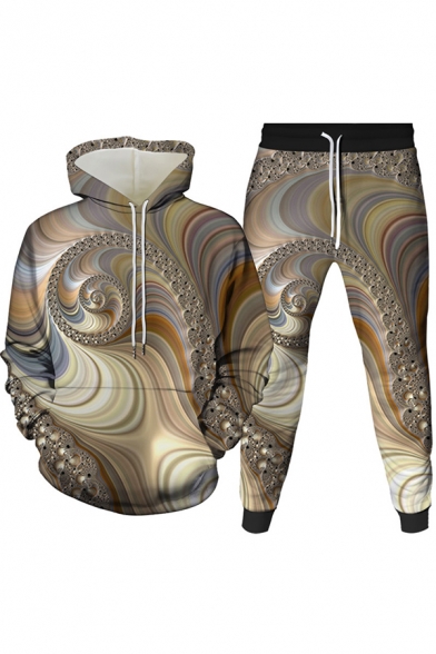 Elegant Men's Co-ords 3D Graphic Pattern Front Pocket Long Sleeve Drawstring Hoodie with Jogger Pants Set