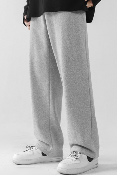 Leisure Men's Pants Solid Color Pocket Design Zip Fly Long Tapered Pants