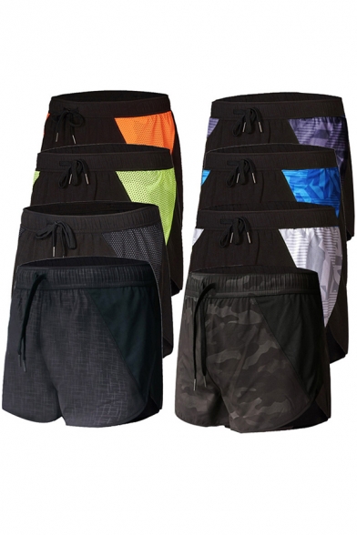 Mens Training Shorts Quick-dry Mesh Patched Drawstring Waist Slim Fit Shorts