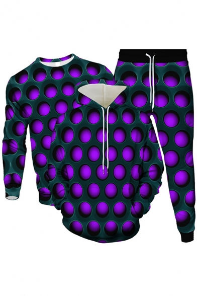 Trendy Men's Co-ords 3D Digital Graphic Print Front Pocket Drawstring Hoodie with Jogger Pants Set