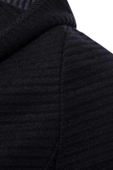 Casual Men's Cardigan Plain Open Front Long Sleeves Asymmetrical Hem Hooded Cardigan