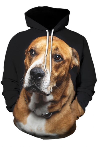 Fancy Men's Hoodie Dog 3D Digital Print Front Pocket Long Sleeves Drawstring Hooded Sweatshirt