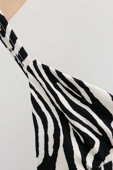 Fancy Women's Tank Top Zebra Stripe Pattern Spaghetti Strap Backless V Neck Sleeveless Crop Top