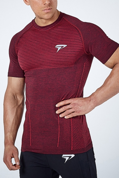 Fitness T Shirt Logo Print Short Sleeve Crew Neck Fitted T Shirt for Men