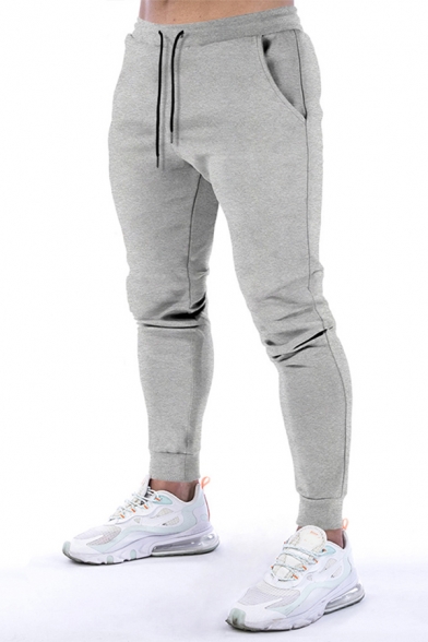 Leisure Mens Pants Solid Color Drawstring Waist Ankle Fitted Pants