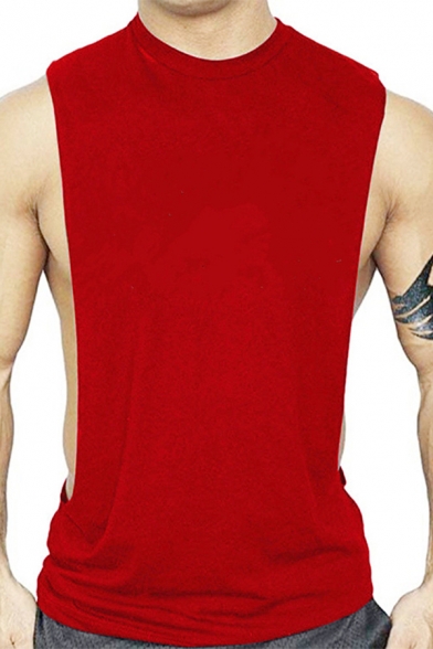 Stylish Mens Tank Plain Crew Neck Cut Out Side Relaxed Tank Top