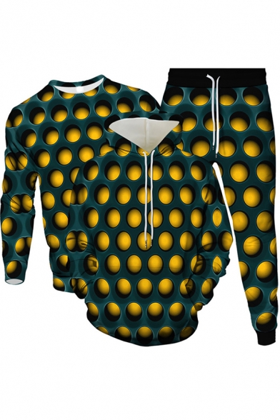 Trendy Men's Co-ords 3D Digital Graphic Print Front Pocket Drawstring Hoodie with Jogger Pants Set