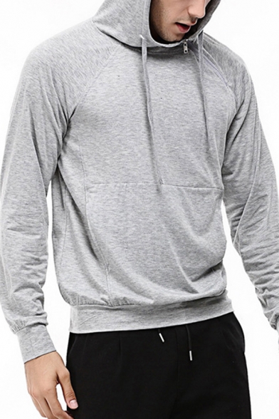 Trendy Men's Hoodie Solid Color Zip Detail Halter Neck Long Sleeves Drawstring Hooded Sweatshirt