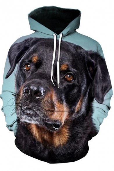 Cozy Men's Hoodie Dog Digital 3D Print Front Pocket Relaxed Fit Drawstring Hooded Sweatshirt