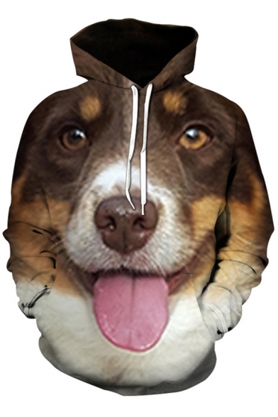 Fancy Men's Hoodie Dog 3D Digital Print Front Pocket Long Sleeves Drawstring Hooded Sweatshirt