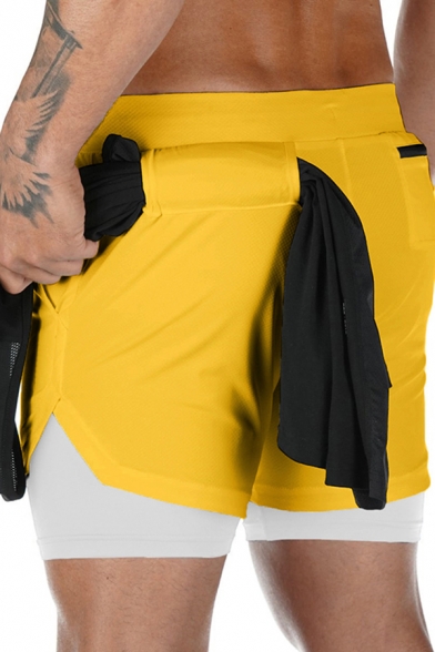 Sportswear Boys Shorts False Two Piece Drawstring Waist Camo Print Fitted Shorts