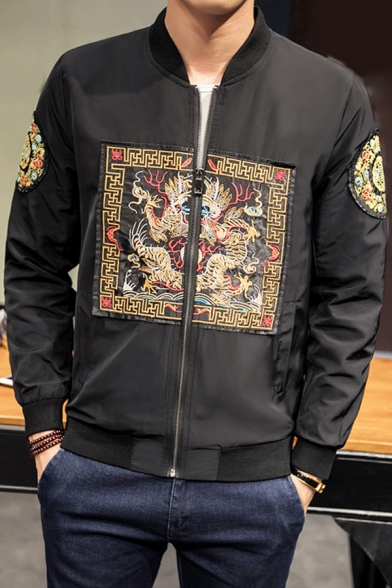 Tribal Men's Casual Jacket Graphic Pattern Zip Fly Contrast Trim Long Sleeve Regular Fitted Casual Jacket