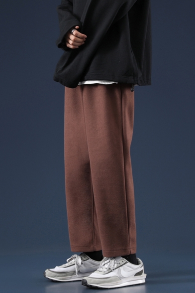 Fancy Men's Pants Solid Color Side Pocket Drawstring Waist Ankle Length Tapered Pants