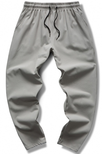 Leisure Men's Pants Solid Color Drawstring Hem Elastic Waist Ankle Length Tapered Pants