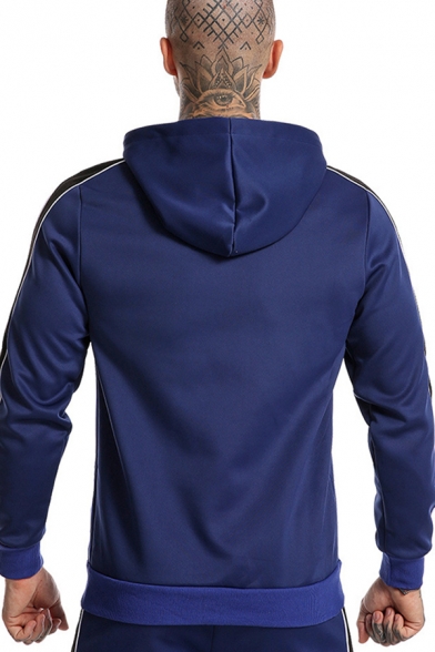 Leisure Mens Hoodie Contrasted Long Sleeve Zipper Front Relaxed Fit Hoodie