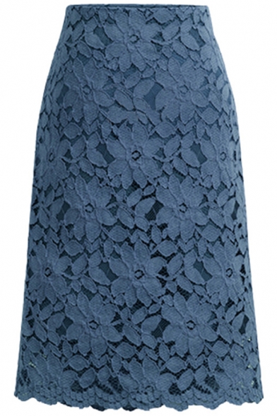 Amazing Ladies Skirt Lace Jacquard High Waist Mid A-line Skirt