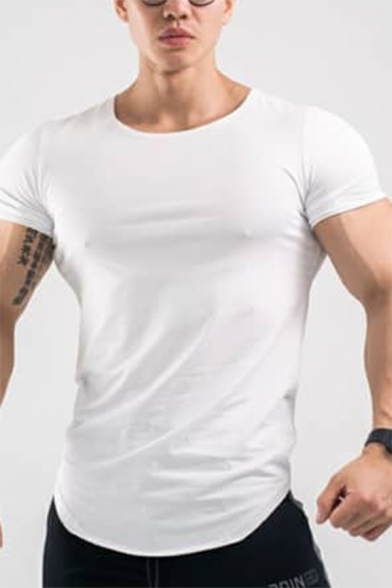 Basic Men's Tee Top Solid Color Round Neck Short Sleeves Regular Fitted T-Shirt