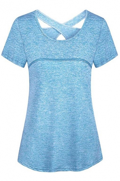 Casual Girls T Shirt Short Sleeve Round Neck Criss Cross Back Relaxed Tee Top