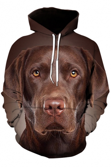 Cozy Men's Hoodie Dog Digital 3D Print Front Pocket Relaxed Fit Drawstring Hooded Sweatshirt