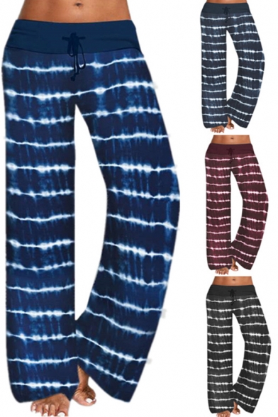 Cozy Womens Pants Tie Dye Patterned Drawstring Waist Long Wide Leg Pants