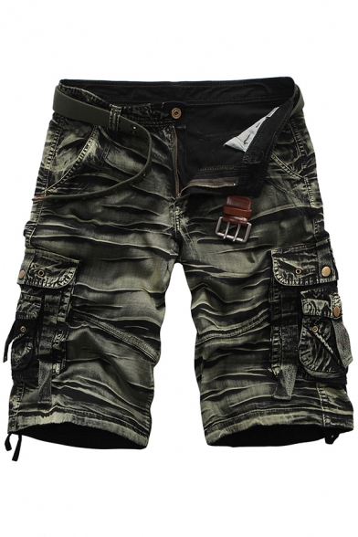 Fancy Men's Shorts Tie Dye Camo Pattern Flap Pocket Side Pocket Mid Waist Knee Length Shorts