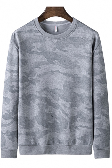 Trendy Sweatshirt Camo Printed Long Sleeve Crew Neck Relaxed Fitted Pullover Sweatshirt