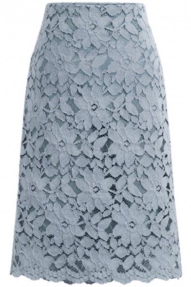 Amazing Ladies Skirt Lace Jacquard High Waist Mid A-line Skirt