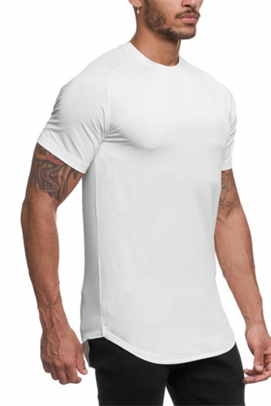 Basic Mens Short Sleeve Round Neck Contrasted Pleated Slim Fitted T Shirt