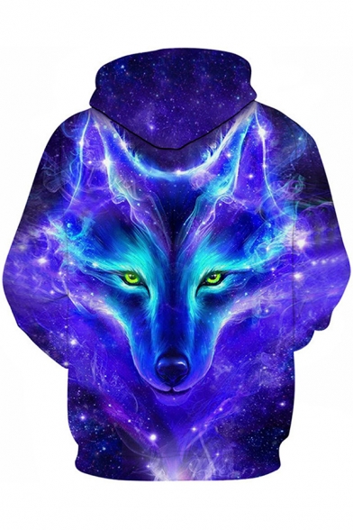 Cozy Men's Hoodie Wolf Digital 3D Print Front Pocket Long Sleeve Drawstring Hooded Sweatshirt