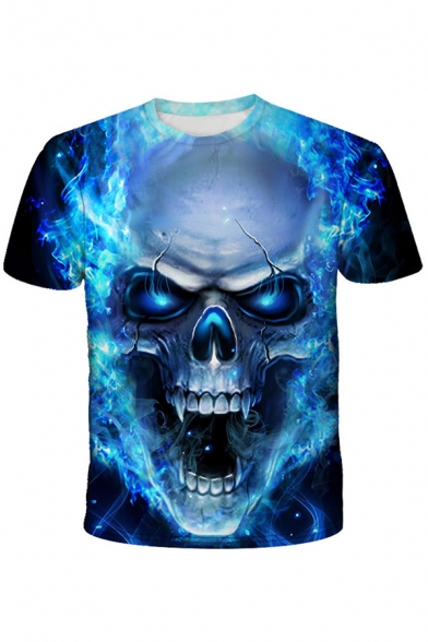 Leisure Men's Tee Top Science Fiction Skull Digital 3D Pattern Round Neck Short Sleeve Regular Fitted T-Shirt
