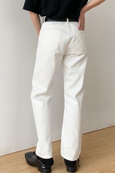 Trendy Men's Jeans Solid Color High Rise Pocket Detail Long Tapered Denim Jeans