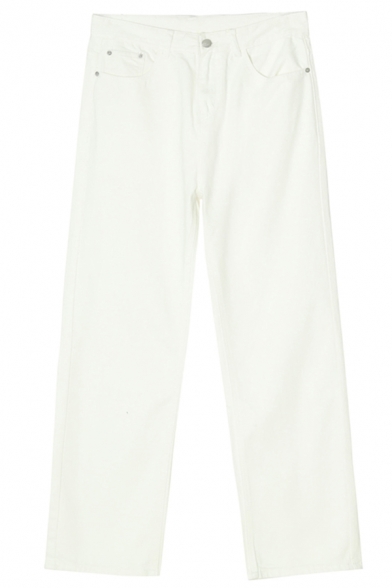 Trendy Men's Jeans Solid Color High Rise Pocket Detail Long Tapered Denim Jeans