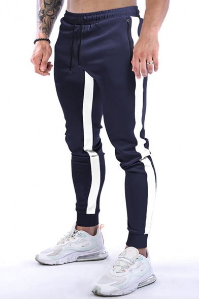 Trendy Mens Pants Contrasted Drawstring Waist Ankle Relaxed Fit Pants