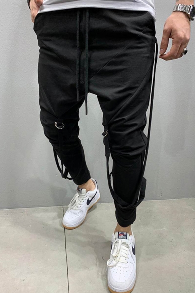 Casual Mens Pants Solid Color Drawstring Waist Ankle Tapered Fit Pants