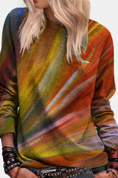 Womens Popular Sweatshirt Tie Dye 3D Printed Long Sleeve Crew Neck Relaxed Pullover Sweatshirt