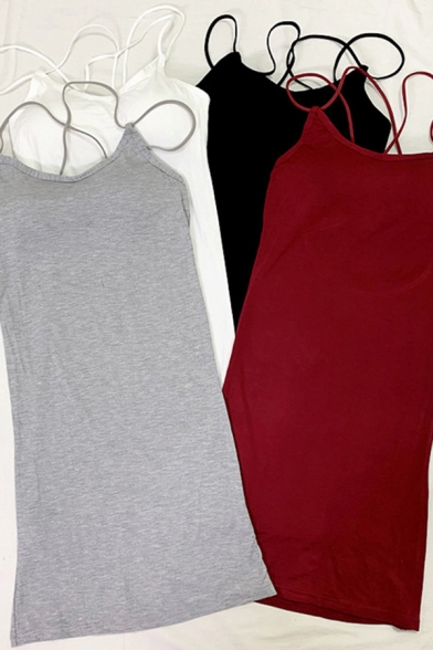 Basic Women's Dress Solid Color Spaghetti Strap Criss Cross Sleeveless Scoop Neck Short Dress