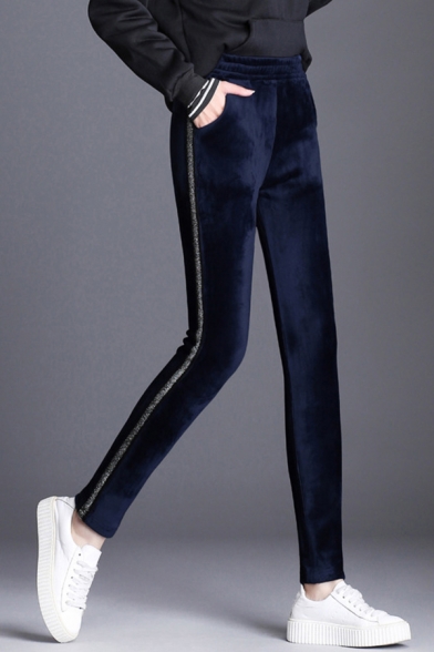 Simple Girls Pants Velvet High Rise Sequined Ankle Length Fitted Pants