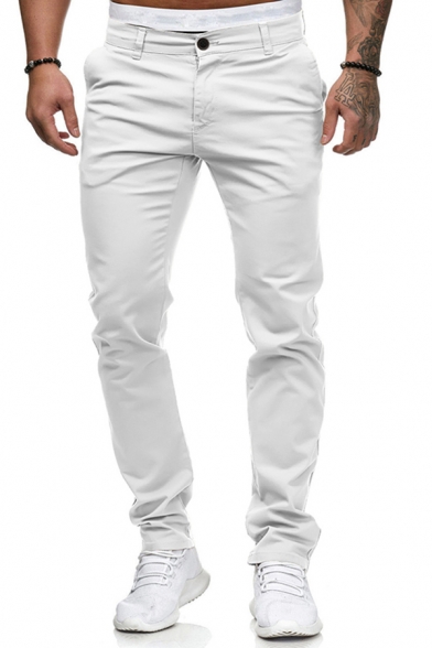 Stylish Men's Pants Solid Color Pocket Detail Zip Fly Long Straight Pants