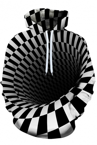 Trendy Men's Hoodie 3D Dizziness Digital Pattern Long Sleeve Front Pocket Drawstring Hooded Sweatshirt