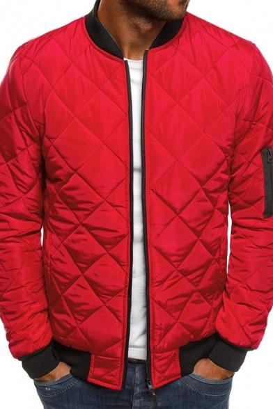 Trendy Men's Jacket Quilted Contrast Ribbed Trim Long Sleeves Zip Closure Regular Fitted Jacket