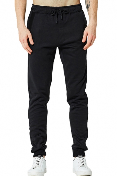 Trendy Men's Pants Solid Color Heathered Drawstring Waist Pocket Detail Long Sweatpants