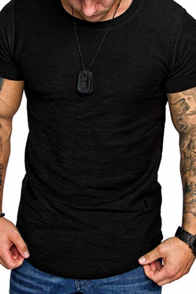 Basic Men's Tee Top Heathered Round Neck Short Sleeves Regular Fitted T-Shirt